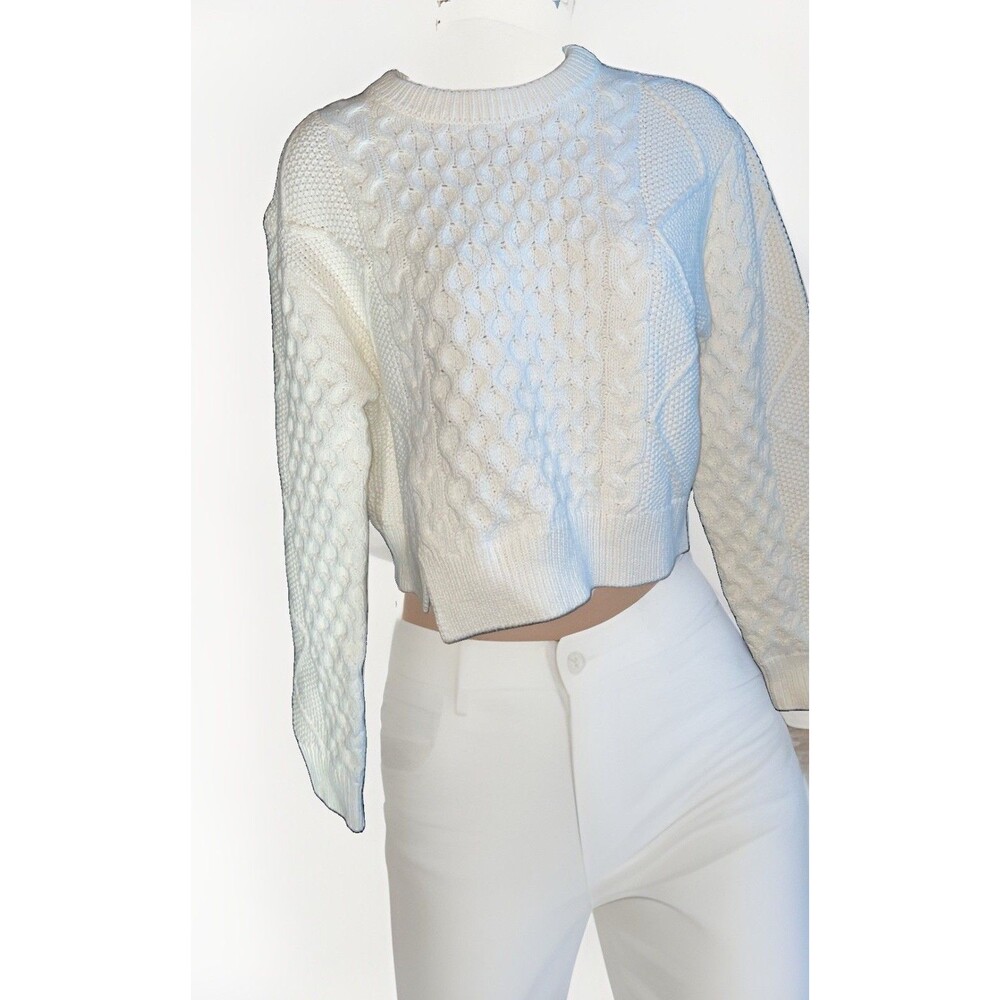 Future Collective Sweater S White Cable Knit Crop Reese Blutstein NWT Target